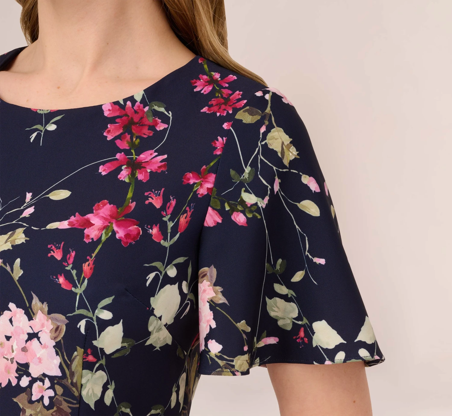 Adrianna Papell Floral-Print Crepe Midi-Length Sheath Dress In Navy Multi 7 Adrianna Papell Floral-Print Crepe Midi-Length Sheath Dress In Navy Multi - Image 7