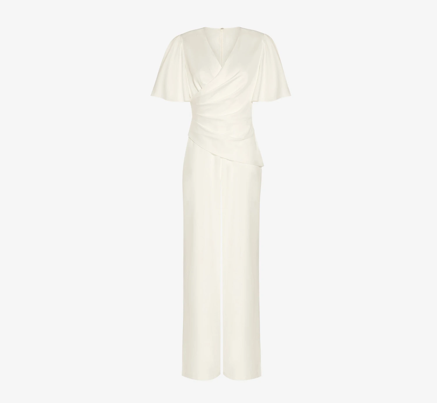 Adrianna Papell Satin Crepe Faux Wrap Jumpsuit With Flutter Sleeves In Ivory 4 Adrianna Papell Satin Crepe Faux Wrap Jumpsuit With Flutter Sleeves In Ivory - Image 4