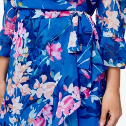 Adrianna Papell Plus Size Floral-Print Chiffon Short Wrap Dress In Blue Multi -Glam Mirth Sales AP1D104808 AA461 Plus Detail