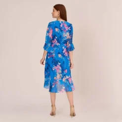 Adrianna Papell Floral-Print Chiffon Short Wrap Dress In Blue Multi 9 Adrianna Papell Floral-Print Chiffon Short Wrap Dress In Blue Multi -Glam Mirth Sales AP1D104808 AA461 Regular Back