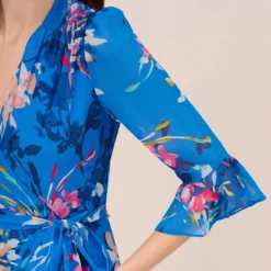 Adrianna Papell Floral-Print Chiffon Short Wrap Dress In Blue Multi 10 Adrianna Papell Floral-Print Chiffon Short Wrap Dress In Blue Multi -Glam Mirth Sales AP1D104808 AA461 Regular Lifestyle