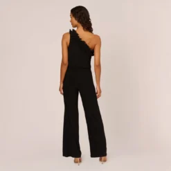 Adrianna Papell Ruffled One-Shoulder Blouson Jersey Jumpsuit In Black -Glam Mirth Sales AP1D104818 AA002 Regular Back