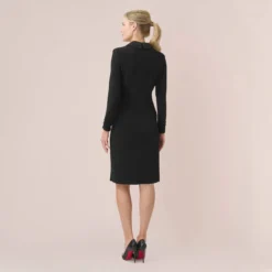 Adrianna Papell Jersey And Satin Short Sheath Tuxedo Dress In Black -Glam Mirth Sales AP1D104824 AA002 Regular Back