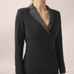 Adrianna Papell Jersey And Satin Short Sheath Tuxedo Dress In Black -Glam Mirth Sales AP1D104824 AA002 Regular Detail