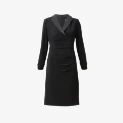 Adrianna Papell Jersey And Satin Short Sheath Tuxedo Dress In Black -Glam Mirth Sales AP1D104824 AA002 Regular Flat