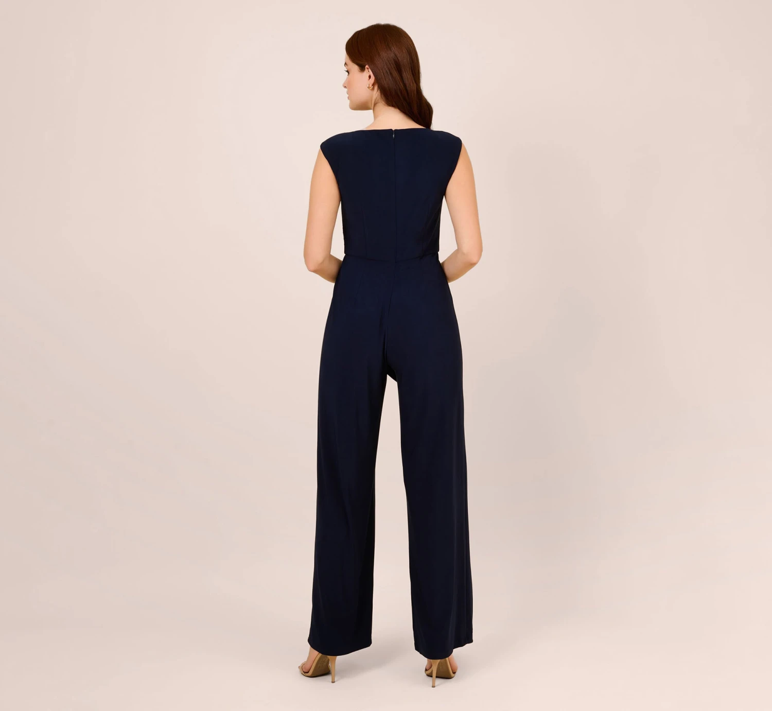 Adrianna Papell Stretch Jersey Twist-Front Jumpsuit With Overlay In Midnight 4 Adrianna Papell Stretch Jersey Twist-Front Jumpsuit With Overlay In Midnight - Image 4