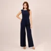 Adrianna Papell Stretch Jersey Twist-Front Jumpsuit With Overlay In Midnight