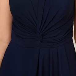 Adrianna Papell Stretch Jersey Twist-Front Jumpsuit With Overlay In Midnight 11 Adrianna Papell Stretch Jersey Twist-Front Jumpsuit With Overlay In Midnight -Glam Mirth Sales AP1D104835 AB411 Regular Detail