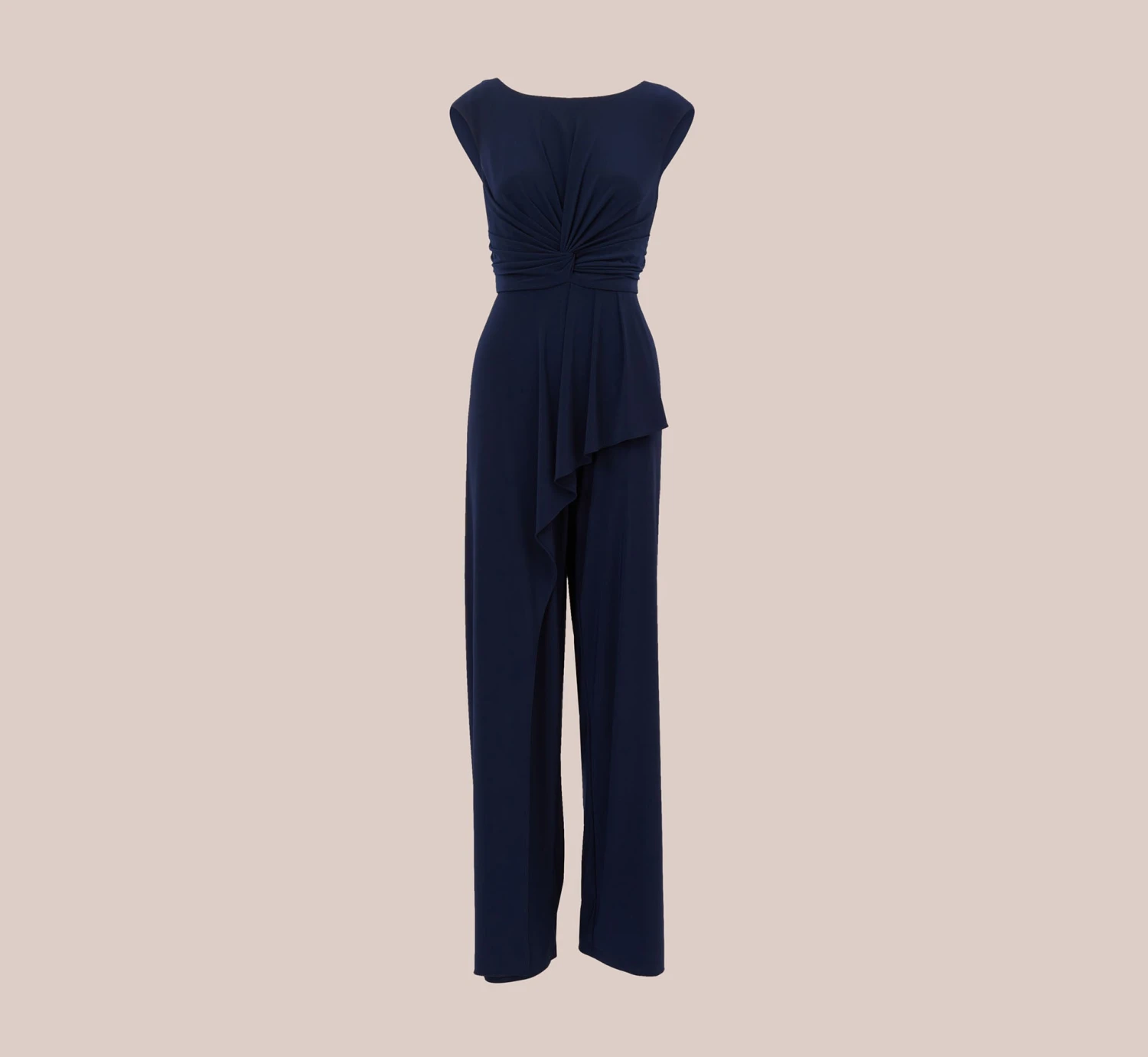 Adrianna Papell Stretch Jersey Twist-Front Jumpsuit With Overlay In Midnight 6 Adrianna Papell Stretch Jersey Twist-Front Jumpsuit With Overlay In Midnight - Image 6
