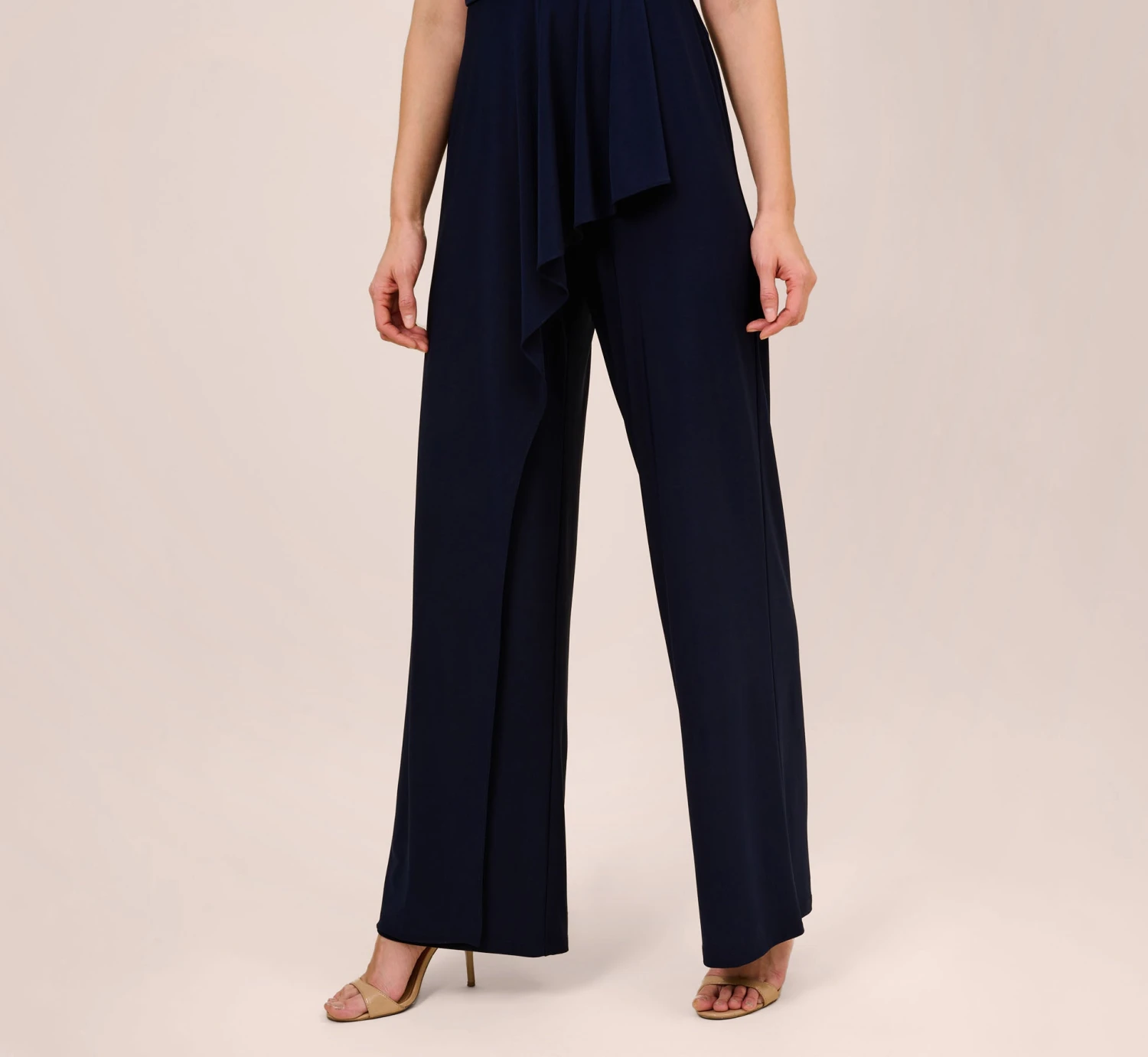 Adrianna Papell Stretch Jersey Twist-Front Jumpsuit With Overlay In Midnight 3 Adrianna Papell Stretch Jersey Twist-Front Jumpsuit With Overlay In Midnight - Image 3