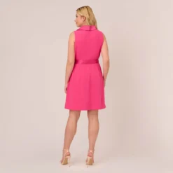 Adrianna Papell Plus Size Crepe Tuxedo Short Faux Wrap Dress In Cabaret Pink 10 Adrianna Papell Plus Size Crepe Tuxedo Short Faux Wrap Dress In Cabaret Pink -Glam Mirth Sales AP1D104838 AN672 Plus Back