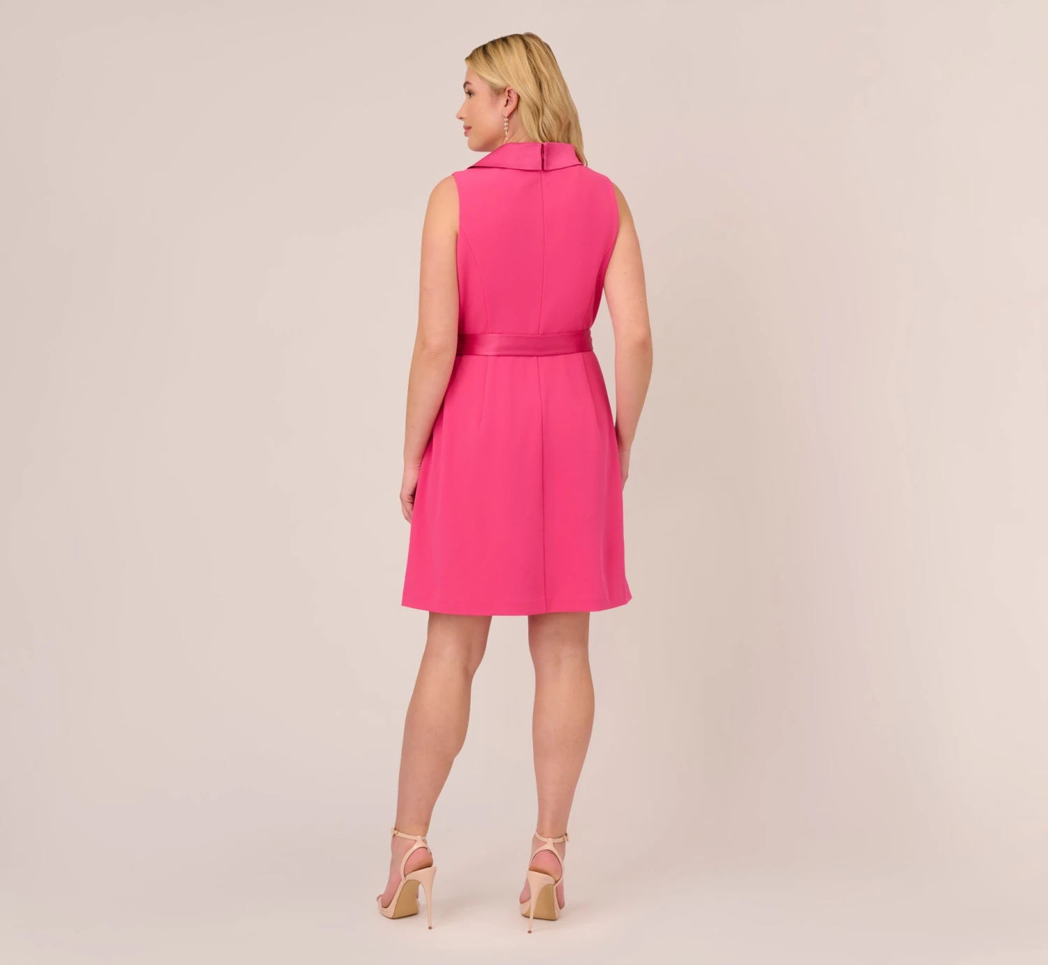 Adrianna Papell Plus Size Crepe Tuxedo Short Faux Wrap Dress In Cabaret Pink 3 Adrianna Papell Plus Size Crepe Tuxedo Short Faux Wrap Dress In Cabaret Pink - Image 3