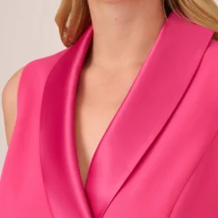 Adrianna Papell Plus Size Crepe Tuxedo Short Faux Wrap Dress In Cabaret Pink 12 Adrianna Papell Plus Size Crepe Tuxedo Short Faux Wrap Dress In Cabaret Pink -Glam Mirth Sales AP1D104838 AN672 Plus Detail