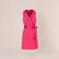 Adrianna Papell Plus Size Crepe Tuxedo Short Faux Wrap Dress In Cabaret Pink 15 Adrianna Papell Plus Size Crepe Tuxedo Short Faux Wrap Dress In Cabaret Pink -Glam Mirth Sales AP1D104838 AN672 Plus Flat 4