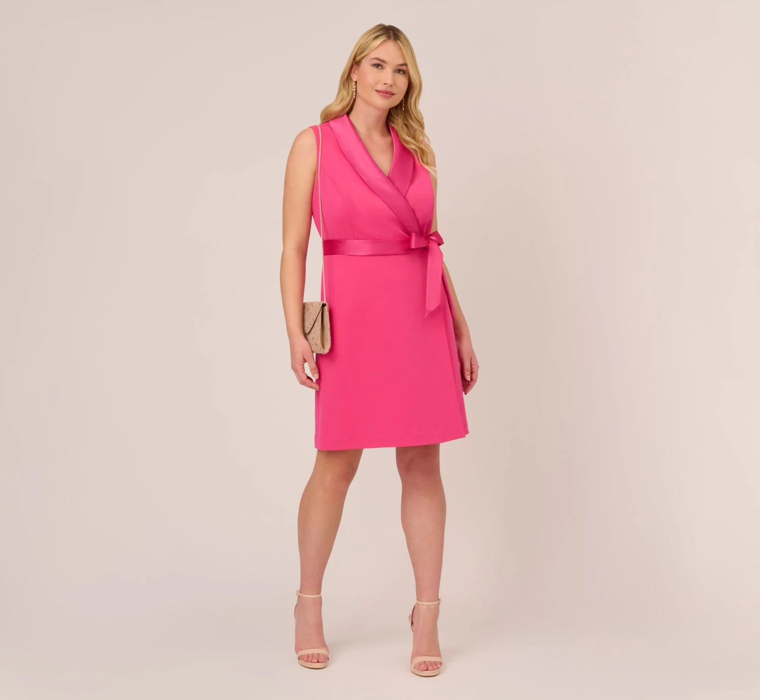 Adrianna Papell Plus Size Crepe Tuxedo Short Faux Wrap Dress In Cabaret Pink 2 Adrianna Papell Plus Size Crepe Tuxedo Short Faux Wrap Dress In Cabaret Pink - Image 2
