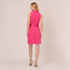 Adrianna Papell Crepe Tuxedo Short Faux Wrap Dress In Cabaret Pink 11 Adrianna Papell Crepe Tuxedo Short Faux Wrap Dress In Cabaret Pink -Glam Mirth Sales AP1D104838 AN672 Regular Back
