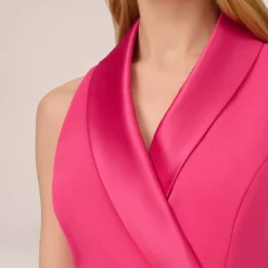Adrianna Papell Crepe Tuxedo Short Faux Wrap Dress In Cabaret Pink 10 Adrianna Papell Crepe Tuxedo Short Faux Wrap Dress In Cabaret Pink -Glam Mirth Sales AP1D104838 AN672 Regular Detail