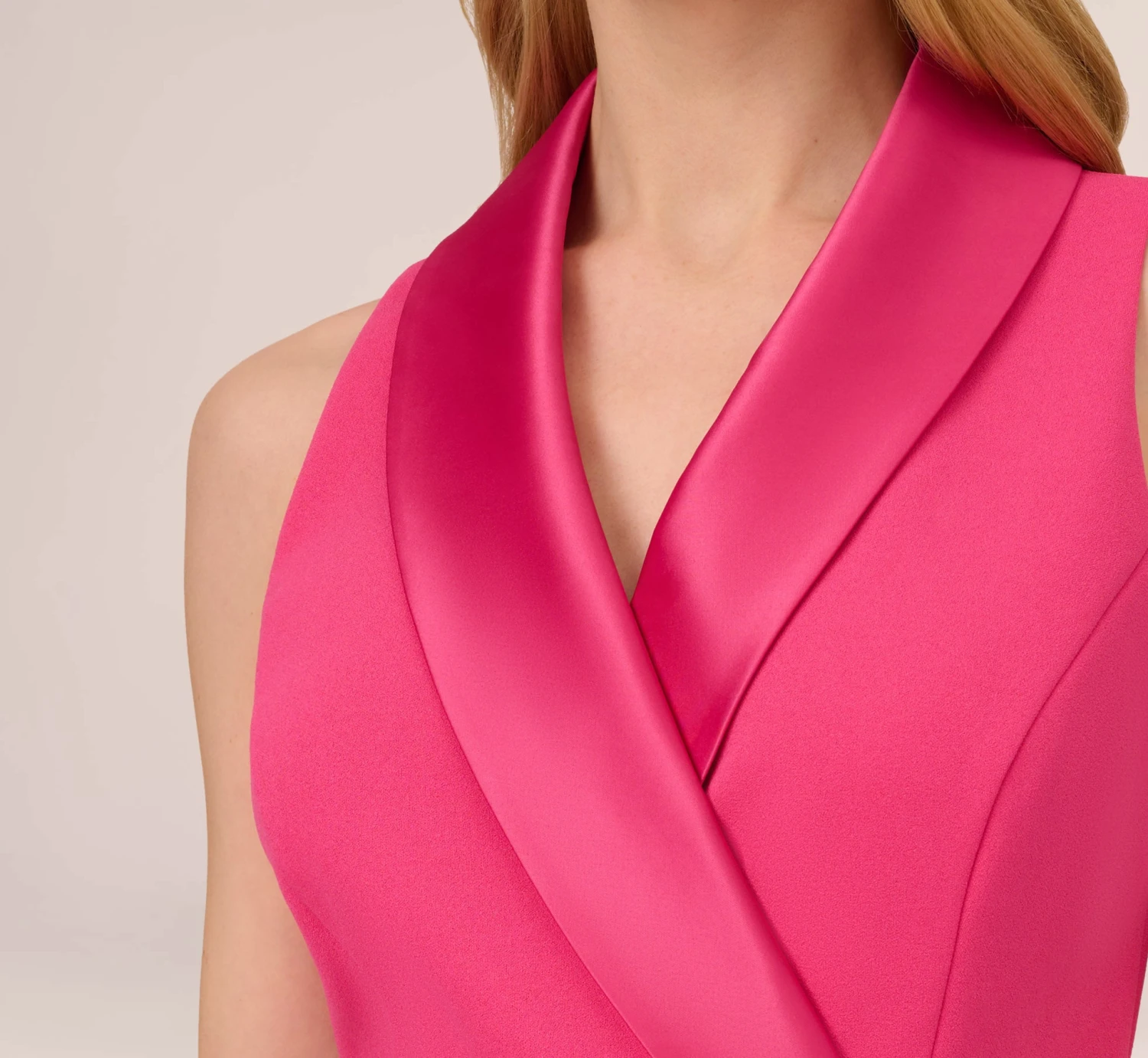 Adrianna Papell Crepe Tuxedo Short Faux Wrap Dress In Cabaret Pink 3 Adrianna Papell Crepe Tuxedo Short Faux Wrap Dress In Cabaret Pink - Image 3