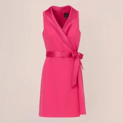 Adrianna Papell Crepe Tuxedo Short Faux Wrap Dress In Cabaret Pink 15 Adrianna Papell Crepe Tuxedo Short Faux Wrap Dress In Cabaret Pink -Glam Mirth Sales AP1D104838 AN672 Regular Flat scaled