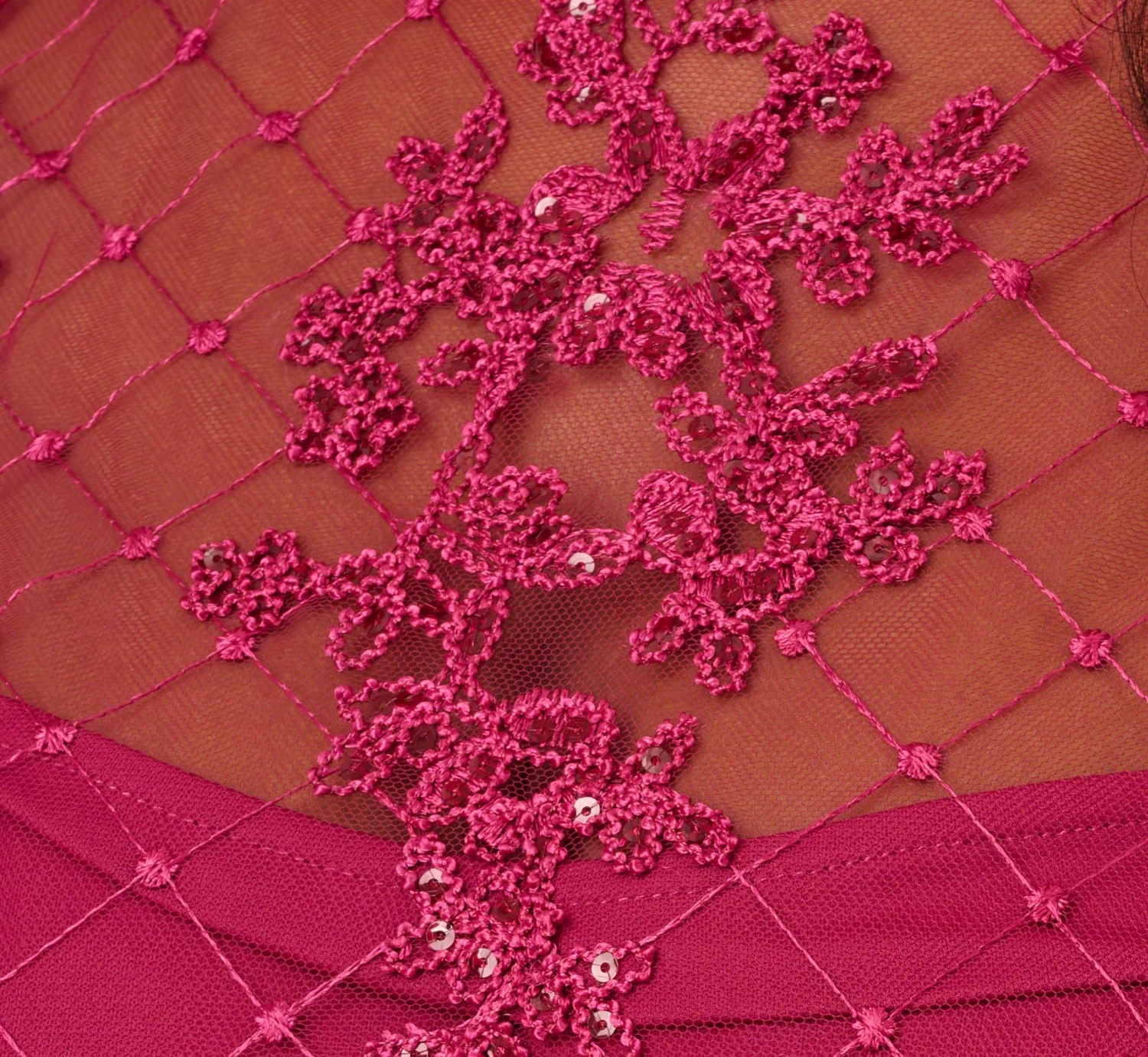 Adrianna Papell Sequin Embroidered Sheath Dress With Sheer Neckline In Dahlia Dusk 5 Adrianna Papell Sequin Embroidered Sheath Dress With Sheer Neckline In Dahlia Dusk - Image 5