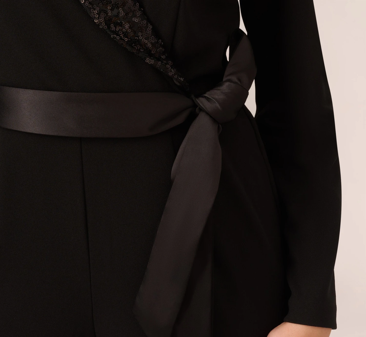 Adrianna Papell Hand-Sequined Crepe Tuxedo Jumpsuit In Black 5 Adrianna Papell Hand-Sequined Crepe Tuxedo Jumpsuit In Black - Image 5