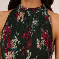 Adrianna Papell Floral Pleated Chiffon Dress With Mock Neckline In Hunter Multi 8 Adrianna Papell Floral Pleated Chiffon Dress With Mock Neckline In Hunter Multi -Glam Mirth Sales AP1D104866 AH390 Regular Detail