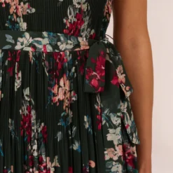 Adrianna Papell Floral Pleated Chiffon Dress With Mock Neckline In Hunter Multi 11 Adrianna Papell Floral Pleated Chiffon Dress With Mock Neckline In Hunter Multi -Glam Mirth Sales AP1D104866 AH390 Regular Lifestyle