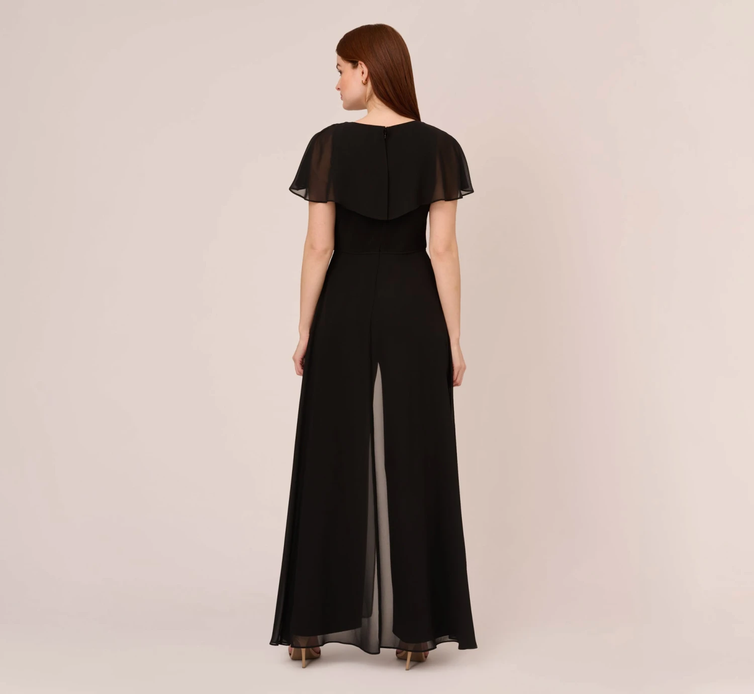 Adrianna Papell Jersey Jumpsuit With Chiffon Capelet And Skirt Overlay In Black 4 Adrianna Papell Jersey Jumpsuit With Chiffon Capelet And Skirt Overlay In Black - Image 4