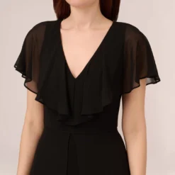 Adrianna Papell Jersey Jumpsuit With Chiffon Capelet And Skirt Overlay In Black 9 Adrianna Papell Jersey Jumpsuit With Chiffon Capelet And Skirt Overlay In Black -Glam Mirth Sales AP1D104868 AA002 Regular Detail