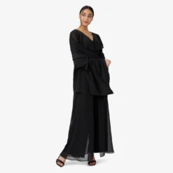Adrianna Papell Jersey Jumpsuit With Chiffon Capelet And Skirt Overlay In Black 13 Adrianna Papell Jersey Jumpsuit With Chiffon Capelet And Skirt Overlay In Black -Glam Mirth Sales AP1D104868 AA002 Regular SHUG