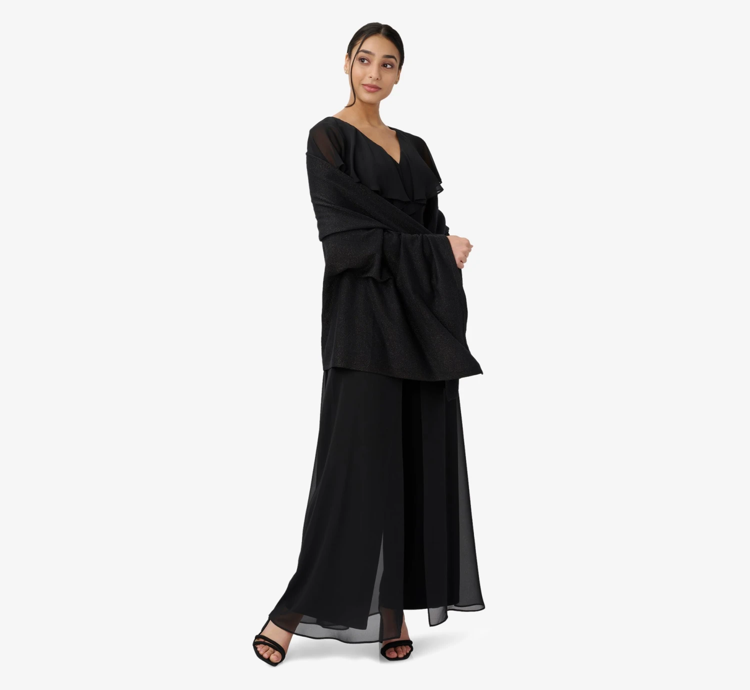 Adrianna Papell Jersey Jumpsuit With Chiffon Capelet And Skirt Overlay In Black 7 Adrianna Papell Jersey Jumpsuit With Chiffon Capelet And Skirt Overlay In Black - Image 7