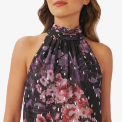 Adrianna Papell Floral-Print Chiffon Short Blouson Halter Dress In Black Multi 11 Adrianna Papell Floral-Print Chiffon Short Blouson Halter Dress In Black Multi -Glam Mirth Sales AP1D104879 AG963 Regular Detail