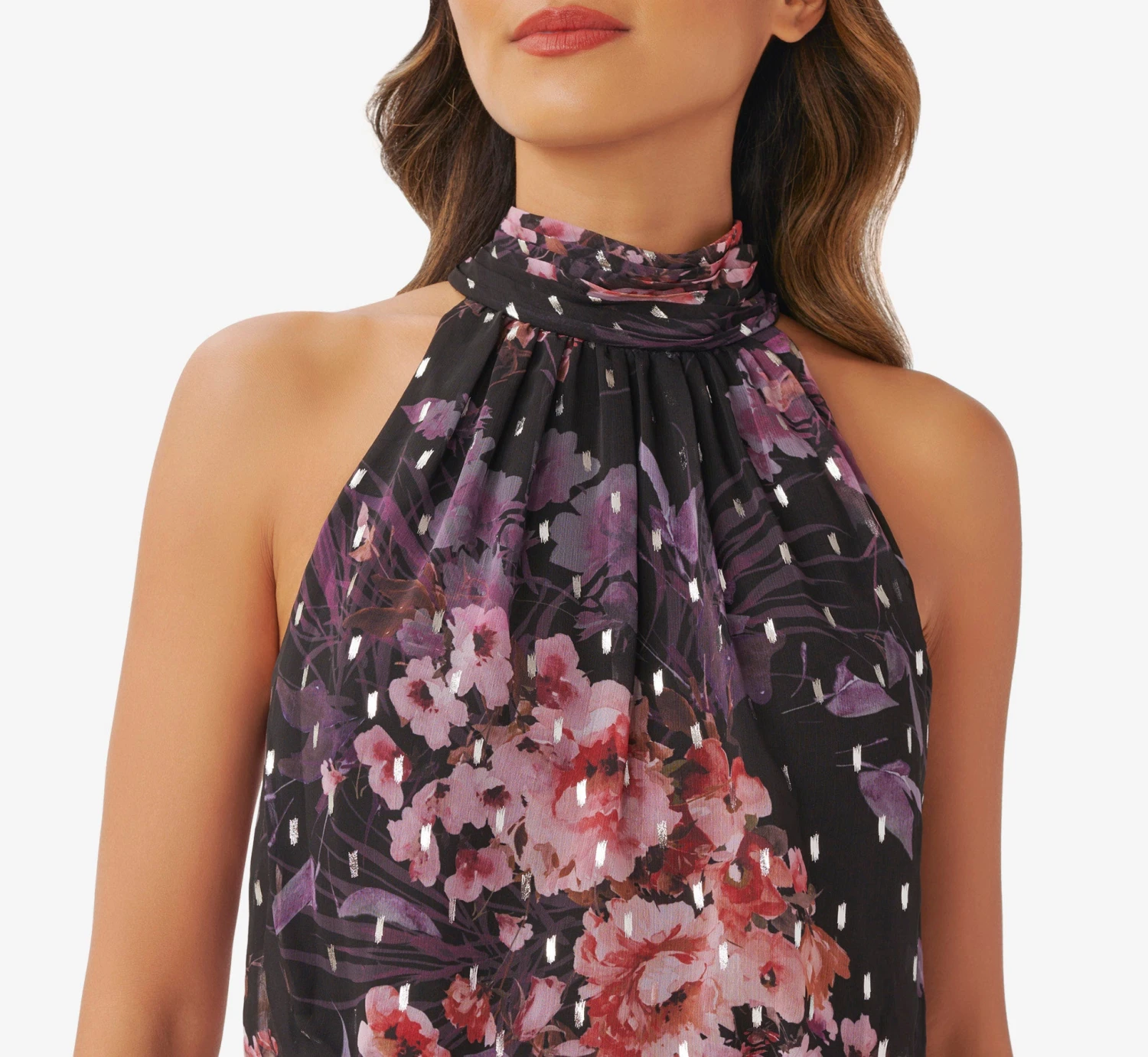 Adrianna Papell Floral-Print Chiffon Short Blouson Halter Dress In Black Multi 6 Adrianna Papell Floral-Print Chiffon Short Blouson Halter Dress In Black Multi - Image 6