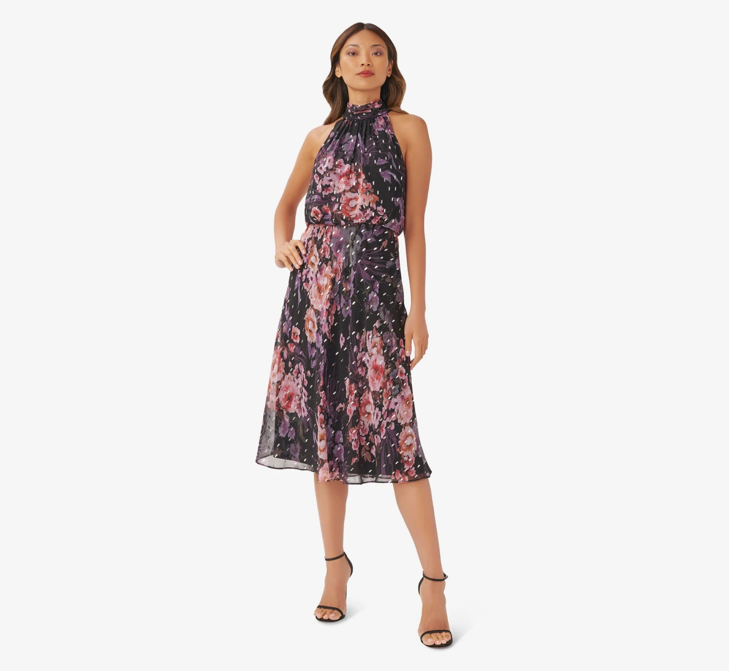 Adrianna Papell Floral-Print Chiffon Short Blouson Halter Dress In Black Multi 4 Adrianna Papell Floral-Print Chiffon Short Blouson Halter Dress In Black Multi - Image 4