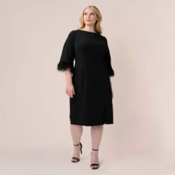 Adrianna Papell Plus Size Crepe Sheath Dress With V-Back And Feather-Trim Sleeves In Black 10 Adrianna Papell Plus Size Crepe Sheath Dress With V-Back And Feather-Trim Sleeves In Black -Glam Mirth Sales AP1D104892 AA002 Plus Alternate c9b3cc83 5bff 40b9 9344 0e84c4a0a8eb