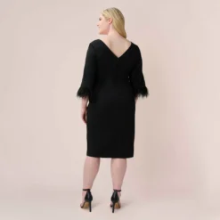 Adrianna Papell Plus Size Crepe Sheath Dress With V-Back And Feather-Trim Sleeves In Black 9 Adrianna Papell Plus Size Crepe Sheath Dress With V-Back And Feather-Trim Sleeves In Black -Glam Mirth Sales AP1D104892 AA002 Plus Back 7100c7db 9c69 4d6a b6ff f703456bd8b0