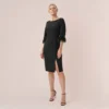 Adrianna Papell Crepe Sheath Dress With V-Back And Feather-Trim Sleeves In Black