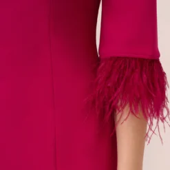 Adrianna Papell Crepe Sheath Dress With V-Back And Feather-Trim Sleeves In Rich Magenta 10 Adrianna Papell Crepe Sheath Dress With V-Back And Feather-Trim Sleeves In Rich Magenta -Glam Mirth Sales AP1D104892 AQ670 Regular Lifestyle
