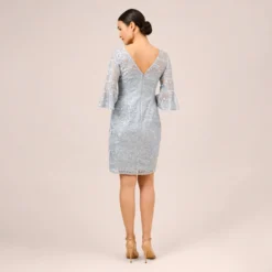Adrianna Papell Sequined And Guipure Lace Illusion Short Sheath Cocktail Dress In Skyway 11 Adrianna Papell Sequined And Guipure Lace Illusion Short Sheath Cocktail Dress In Skyway -Glam Mirth Sales AP1D104894 AC459 Regular Back