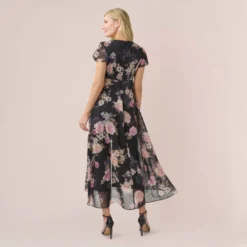 Adrianna Papell Metallic Floral-Print Chiffon And Jersey Cropped Jumpsuit With Overlay In Black Multi 8 Adrianna Papell Metallic Floral-Print Chiffon And Jersey Cropped Jumpsuit With Overlay In Black Multi -Glam Mirth Sales AP1D104897 AA963 Regular Back