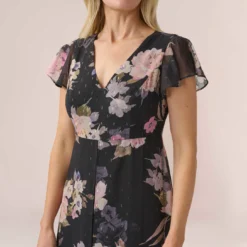 Adrianna Papell Metallic Floral-Print Chiffon And Jersey Cropped Jumpsuit With Overlay In Black Multi 7 Adrianna Papell Metallic Floral-Print Chiffon And Jersey Cropped Jumpsuit With Overlay In Black Multi -Glam Mirth Sales AP1D104897 AA963 Regular Detail