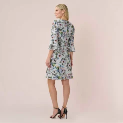 Adrianna Papell Floral-Print Stretch Chiffon Short Fit-And-Flare Dress In Grey Multi 9 Adrianna Papell Floral-Print Stretch Chiffon Short Fit-And-Flare Dress In Grey Multi -Glam Mirth Sales AP1D104902 AF090 Regular Back