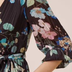 Adrianna Papell Floral Print Chiffon Short Faux Wrap Dress In Black Multi 9 Adrianna Papell Floral Print Chiffon Short Faux Wrap Dress In Black Multi -Glam Mirth Sales AP1D104914 AA960 Regular Side