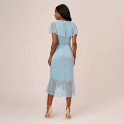 Adrianna Papell Floral Metallic Stencil Midi-Length Mermaid Dress With Capelet In Light Blue 10 Adrianna Papell Floral Metallic Stencil Midi-Length Mermaid Dress With Capelet In Light Blue -Glam Mirth Sales AP1D104918 AA486 Regular Back