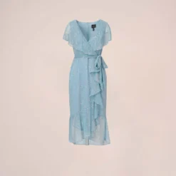 Adrianna Papell Floral Metallic Stencil Midi-Length Mermaid Dress With Capelet In Light Blue 13 Adrianna Papell Floral Metallic Stencil Midi-Length Mermaid Dress With Capelet In Light Blue -Glam Mirth Sales AP1D104918 AA486 Regular Flat