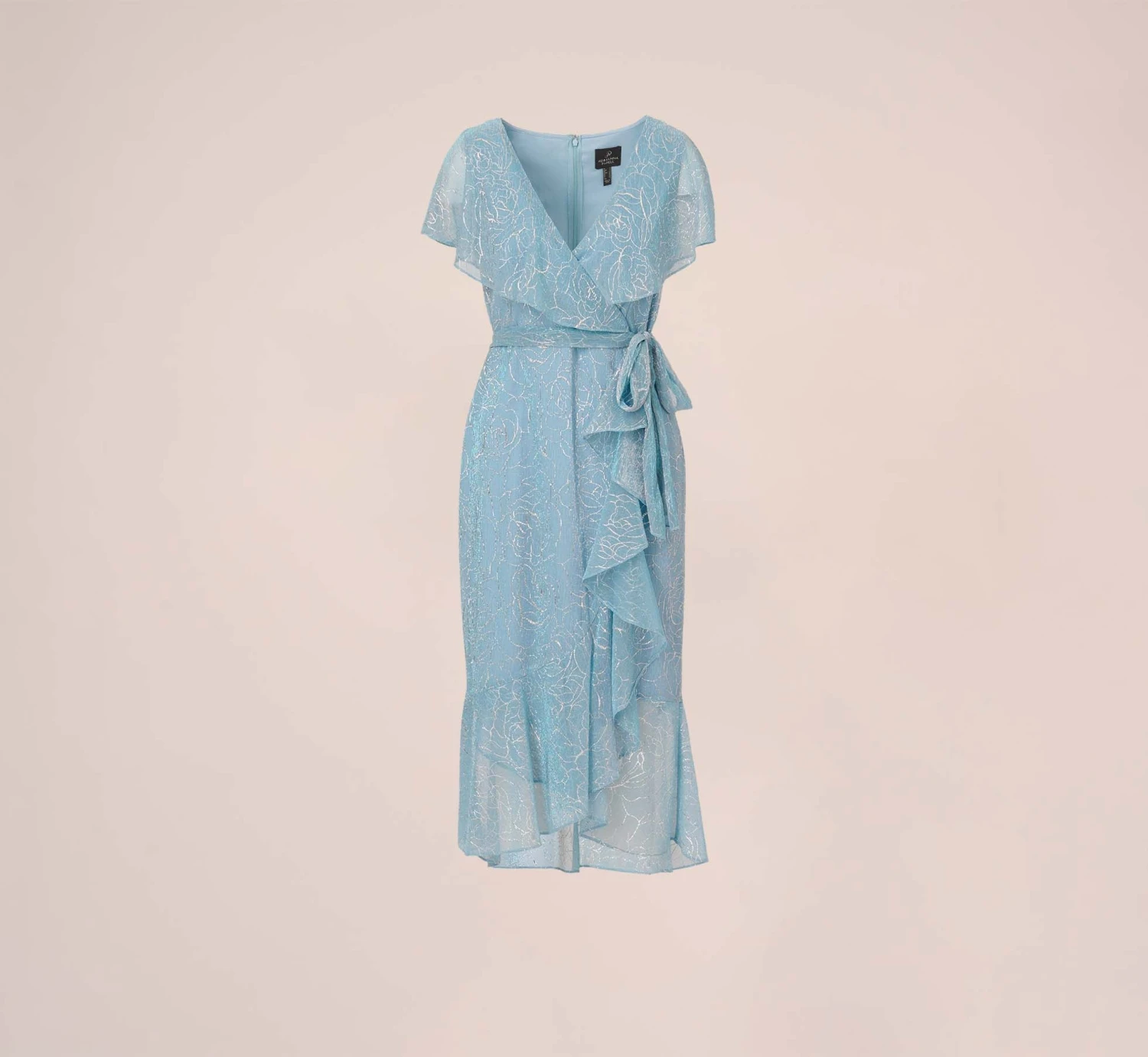 Adrianna Papell Floral Metallic Stencil Midi-Length Mermaid Dress With Capelet In Light Blue 7 Adrianna Papell Floral Metallic Stencil Midi-Length Mermaid Dress With Capelet In Light Blue - Image 7