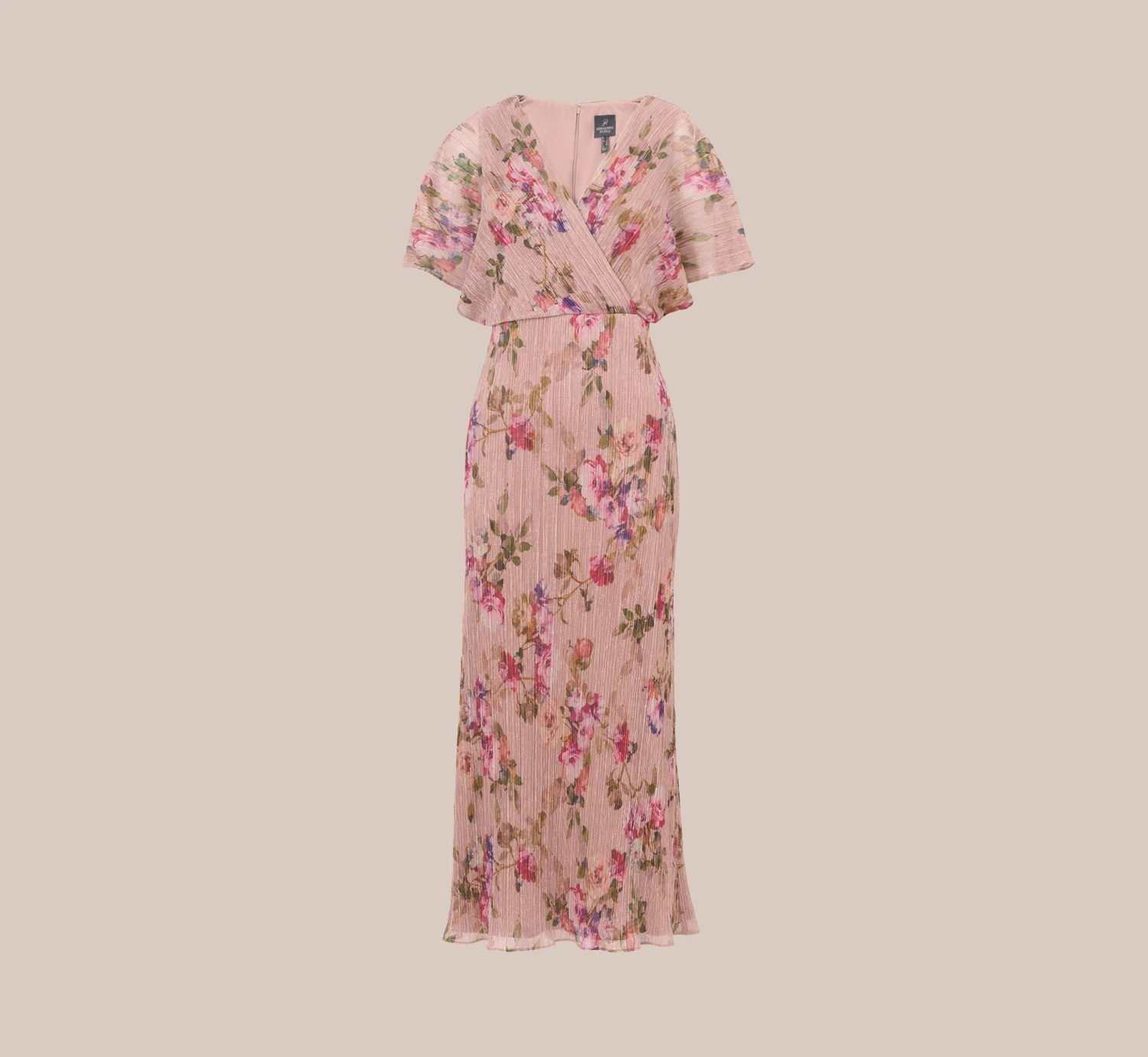 Adrianna Papell Floral-Print Metallic Crinkled Mesh Midi-Length Blouson Dress In Rose Multi 7 Adrianna Papell Floral-Print Metallic Crinkled Mesh Midi-Length Blouson Dress In Rose Multi - Image 7