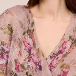 Adrianna Papell Floral-Print Metallic Crinkled Mesh Midi-Length Blouson Dress In Rose Multi 9 Adrianna Papell Floral-Print Metallic Crinkled Mesh Midi-Length Blouson Dress In Rose Multi -Glam Mirth Sales AP1D104919 AE590 Regular Side