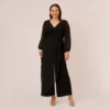 Adrianna Papell Plus Size Long Sleeve Jersey Jumpsuit With Chiffon Details In Black
