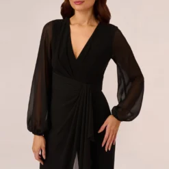 Adrianna Papell Long Sleeve Jersey Jumpsuit With Chiffon Details In Black 9 Adrianna Papell Long Sleeve Jersey Jumpsuit With Chiffon Details In Black -Glam Mirth Sales AP1D104925 AA002 Regular Detail 290fadc4 b418 4f62 8760 6aab04dfe887